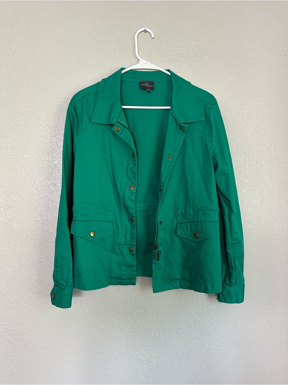 Market & Spruce Green Long Sleeve Zippered Utility Jacket Coat